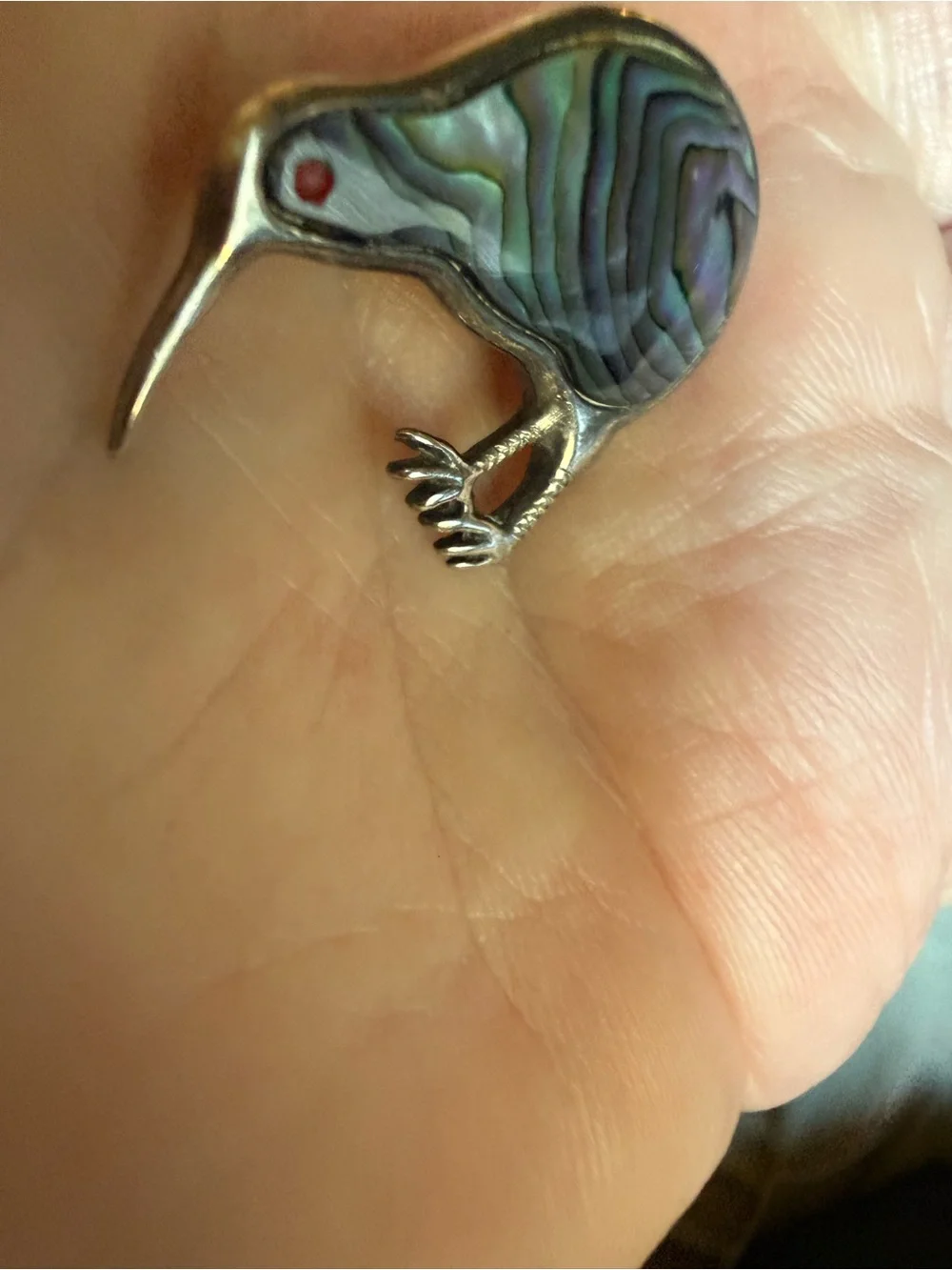 Kiwi Bird Abalone Shell Sterling Silver 925 Brooch Pin